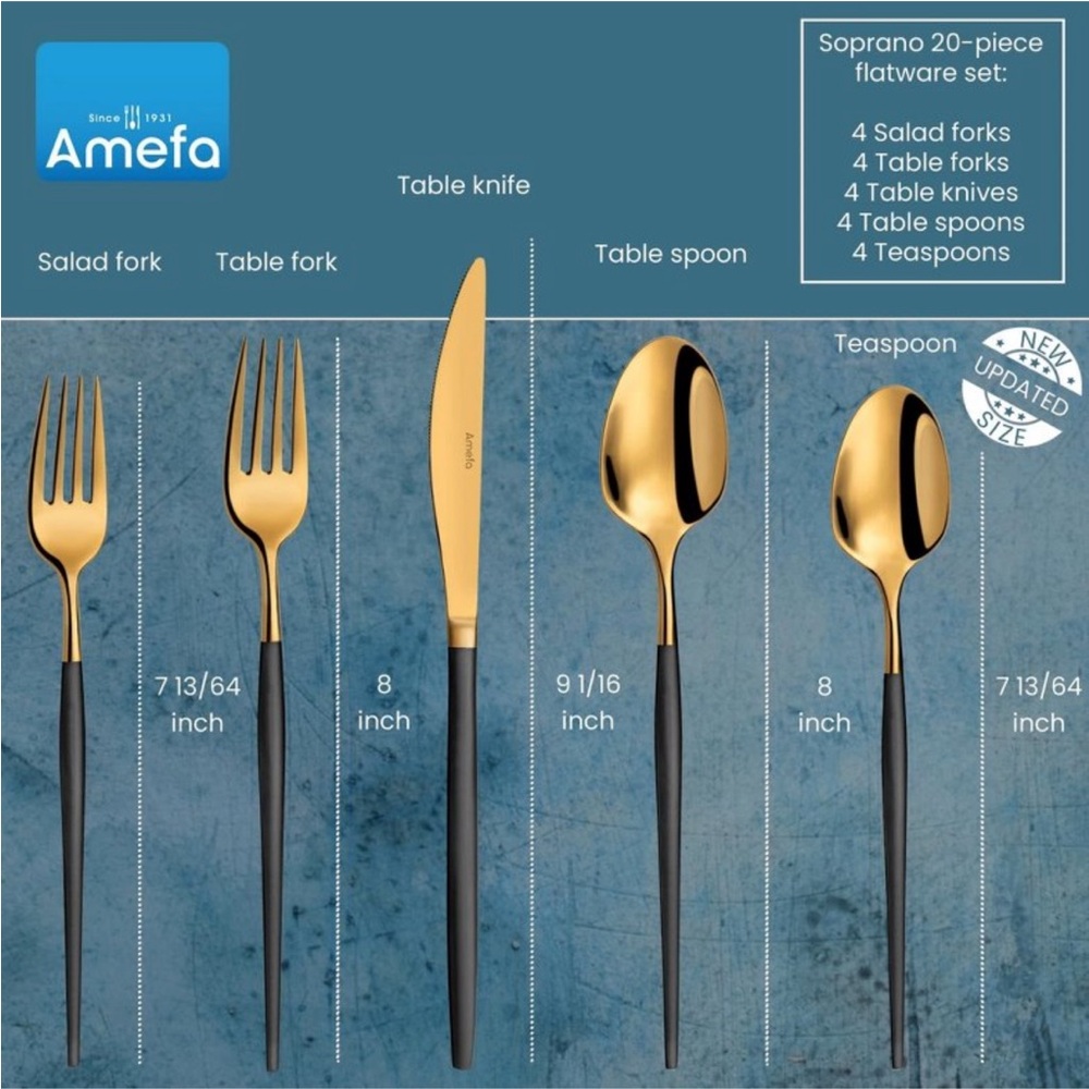 AMEFA NWT soprano 20pc flatware set for 4 -stainless steel -rust resistant - Picture 2 of 13